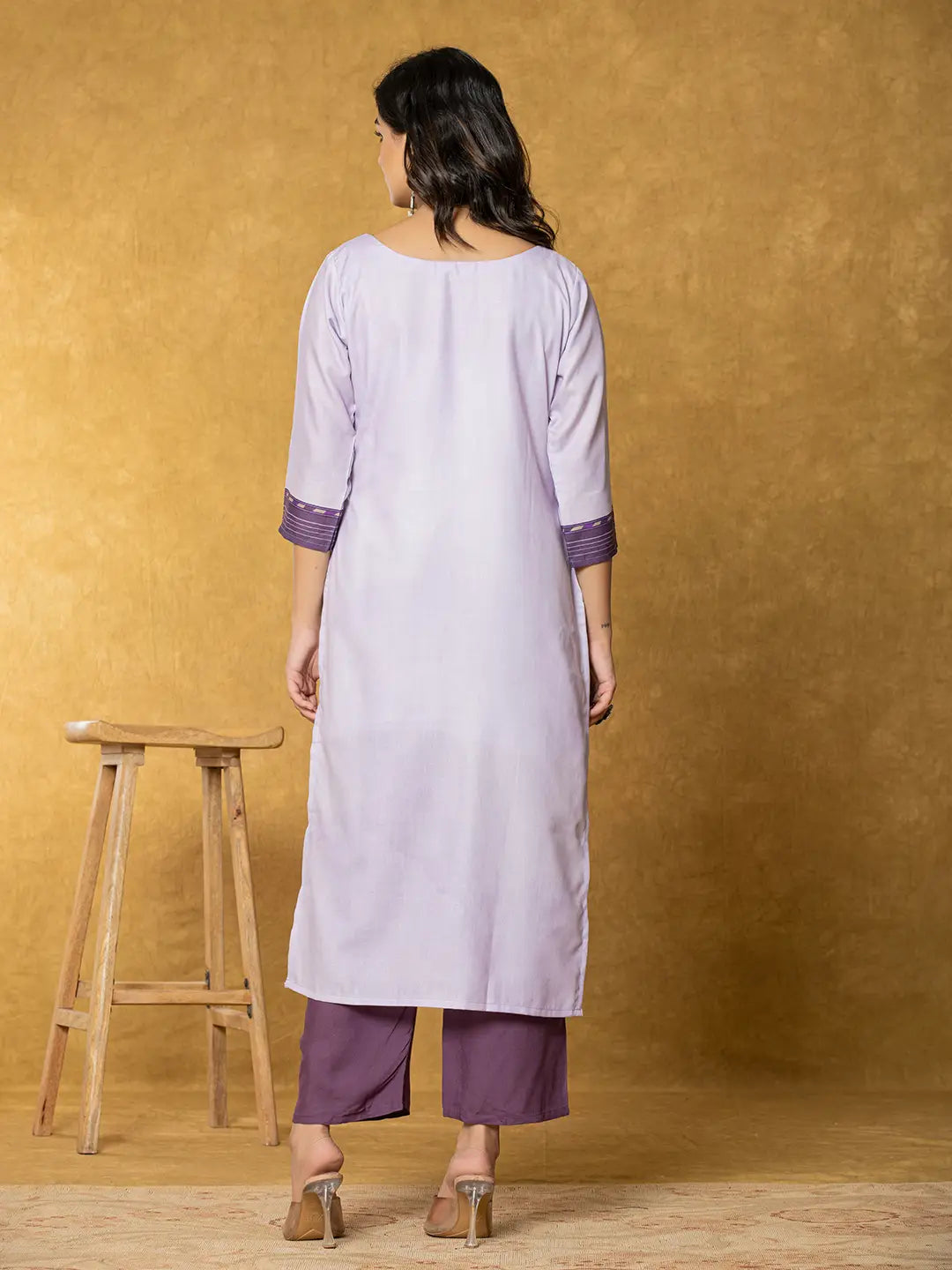 Yufta Lavender And White Linen Kurta Dupatta Pant Set
