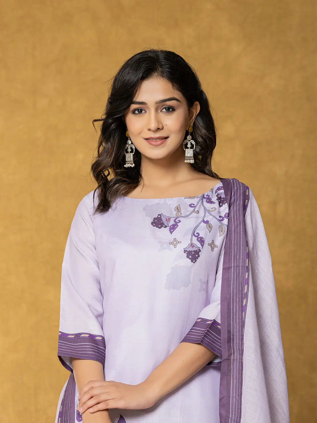 Yufta Lavender And White Linen Kurta Dupatta Pant Set - Distacart