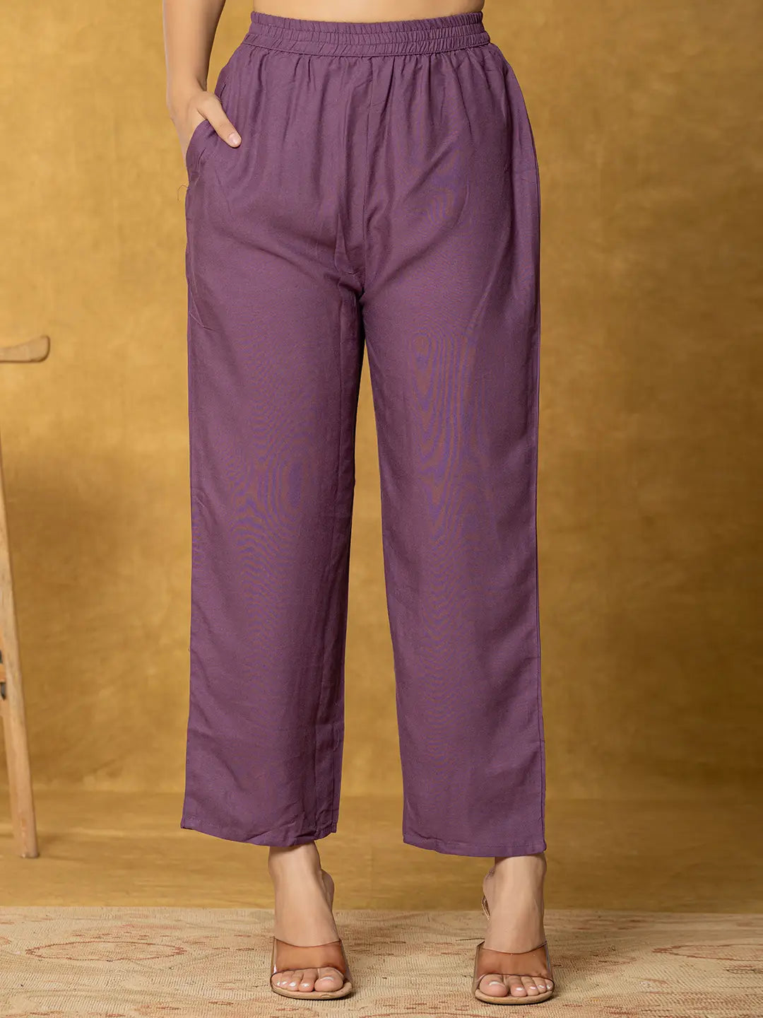 Yufta Lavender And White Linen Kurta Dupatta Pant Set