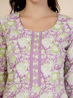Thumbnail for Yufta Lavender Floral Print Straight Kurta Trouser Dupatta Set