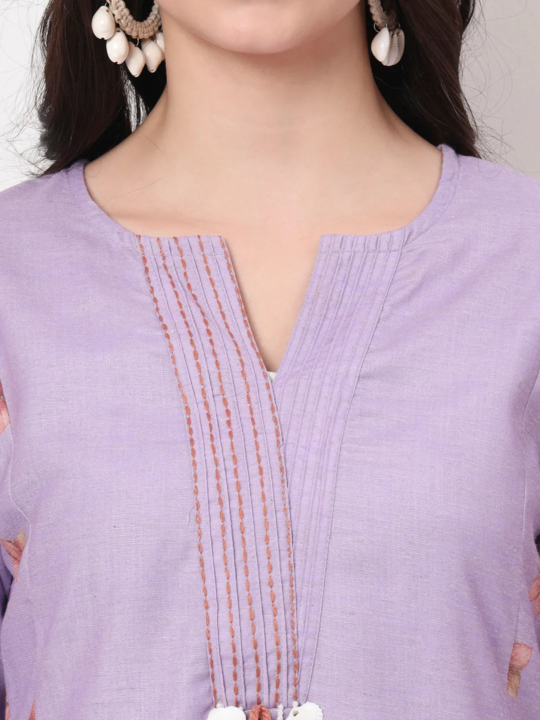 Yufta Lavender Linen Cotton A Line Kurta Dupatta Pant Set