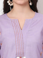 Thumbnail for Yufta Lavender Linen Cotton A Line Kurta Dupatta Pant Set