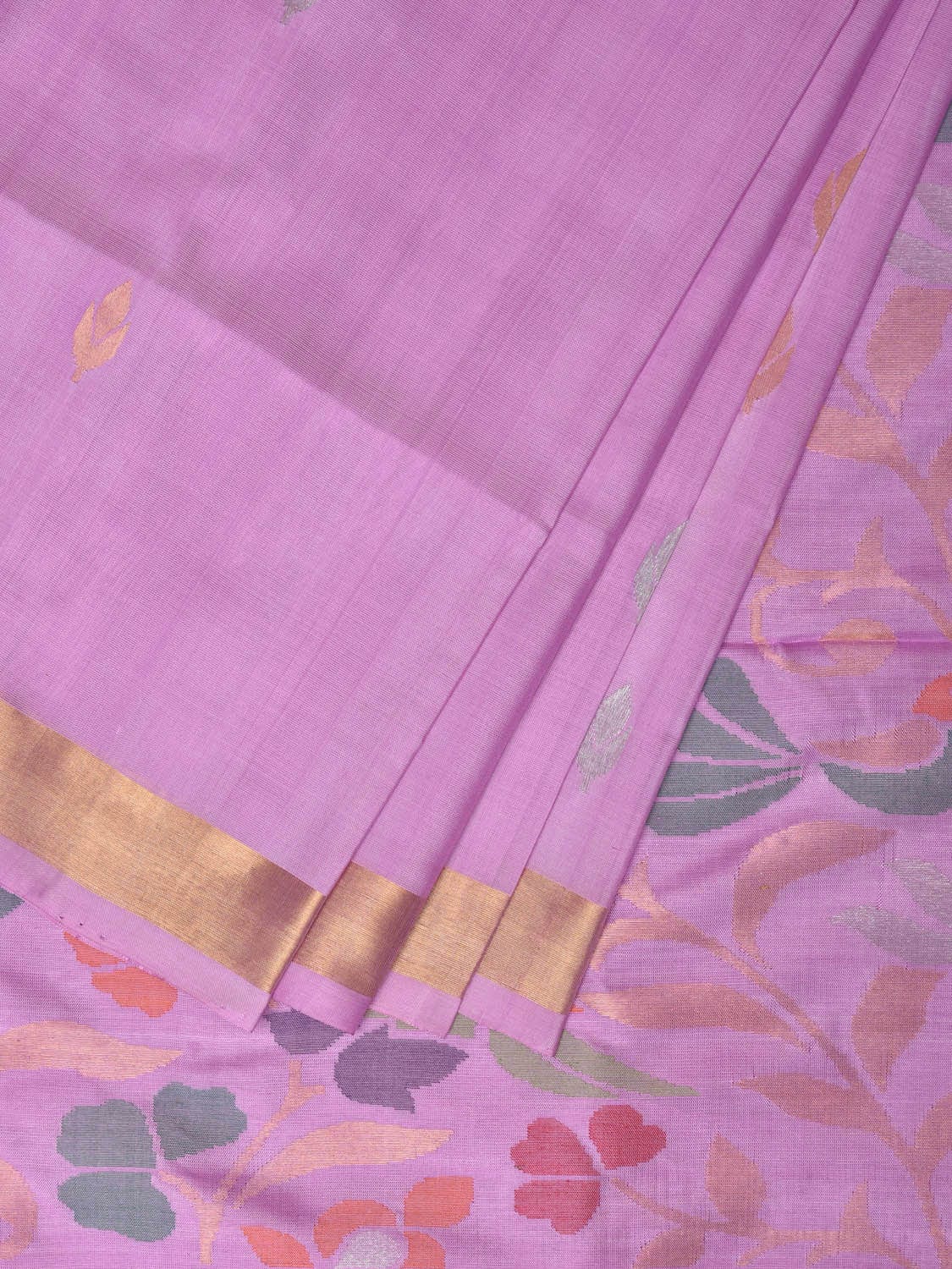 Lavender Uppada Silk Handloom Saree with Birds and Floral Pallu Design - Global Threads - Distacart