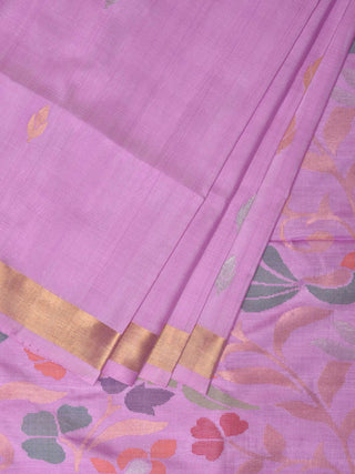 Lavender Uppada Silk Handloom Saree with Birds and Floral Pallu Design - Global Threads - Distacart