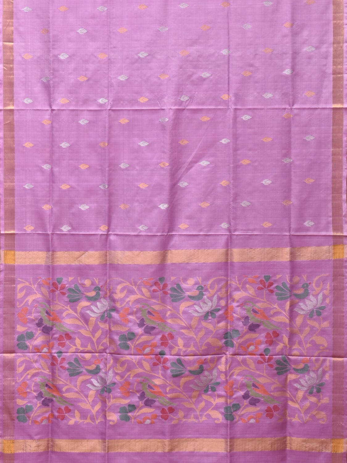 Lavender Uppada Silk Handloom Saree with Birds and Floral Pallu Design - Global Threads - Distacart