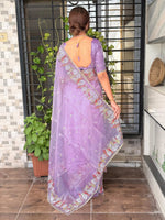 Thumbnail for Evanik Leno Net Organza Embroidered Work Saree With Unstitched Blouse - Distacart