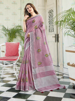 Thumbnail for Anaita Lavender Linen Embroidery Saree With Blouse - Dista