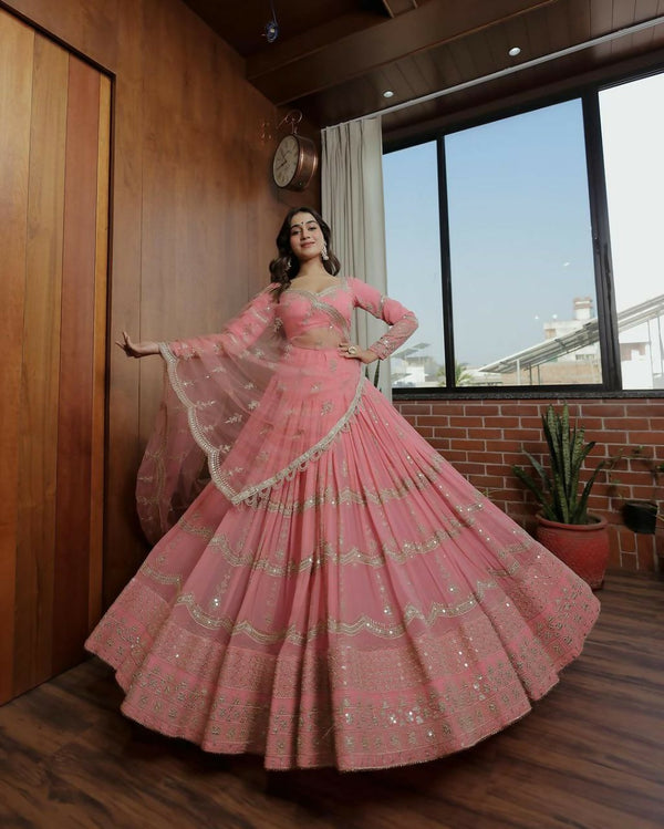 Jyoti Fashion Women's Baby Pink Faux Georgette 5MM Sequins with Zari Embroidered Designer Lehenga Choli Set - Distacart