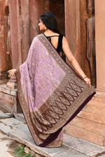 Thumbnail for Joban Fashion Nude Pink Crepe Chiffon Pure Handloom Banarasi Silk Saree