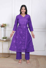 Thumbnail for Miravan Womens Purple Floral Printed Angrakha Style Kurta With Palazzo - Distacart