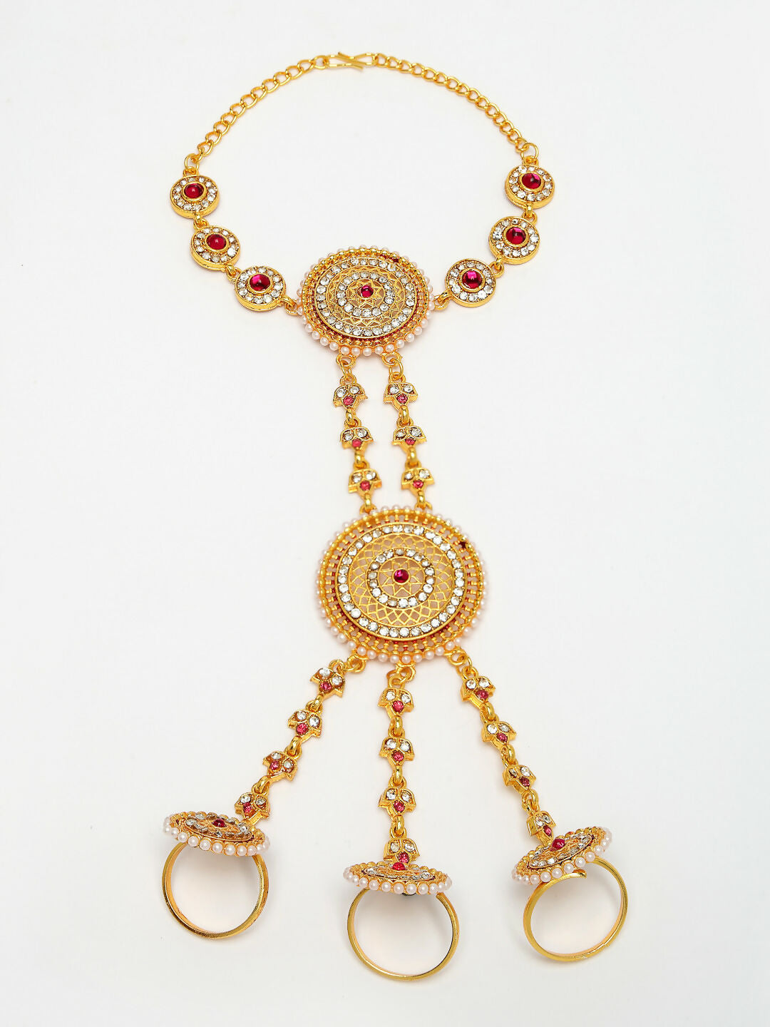 NVR Women's Gold-Polished CZ Stone-Studded Handcrafted Ring Bracelet - Distacart