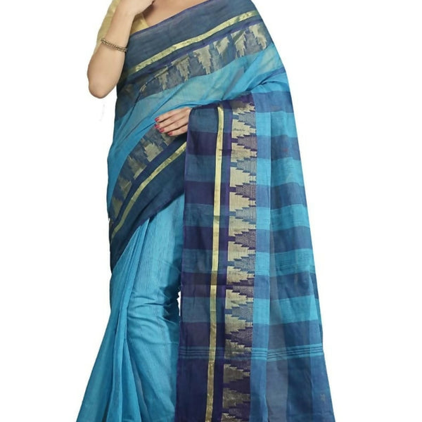 Exclusive Collection Blue 100% Pure Cotton Tant Saree