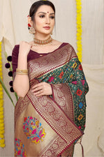 Thumbnail for Jyoti Fashion Women's Bottle Green Patola Silk Zari Woven Saree with Blouse - Distacart