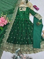Thumbnail for Teeya Creation Green Fendi Silk Designer Heavy Work Wedding Wear Long Gown - Distacart