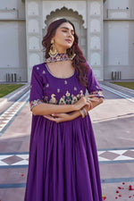 Thumbnail for Teeya Creation Womens New Trendy Heavy Cording Sequence & Beads Embroidery Work Purple Gown Set - Dista