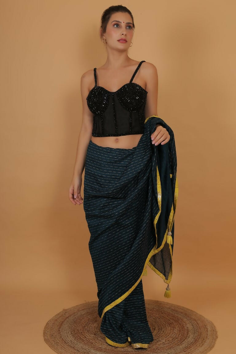 Joban Fashion Silk Pearl And Beads Hand Embroidery Padded Blouse - Black