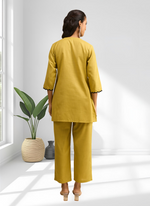 Thumbnail for Joban Fashion Yellow Cotton, Linen Embroidered Readymade Cord Set - Distacart