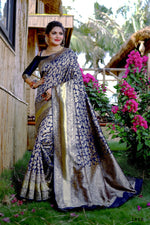 Thumbnail for Partywear Designer Blue Banarasi Silk Fancy Saree - Starwalk - Distacart