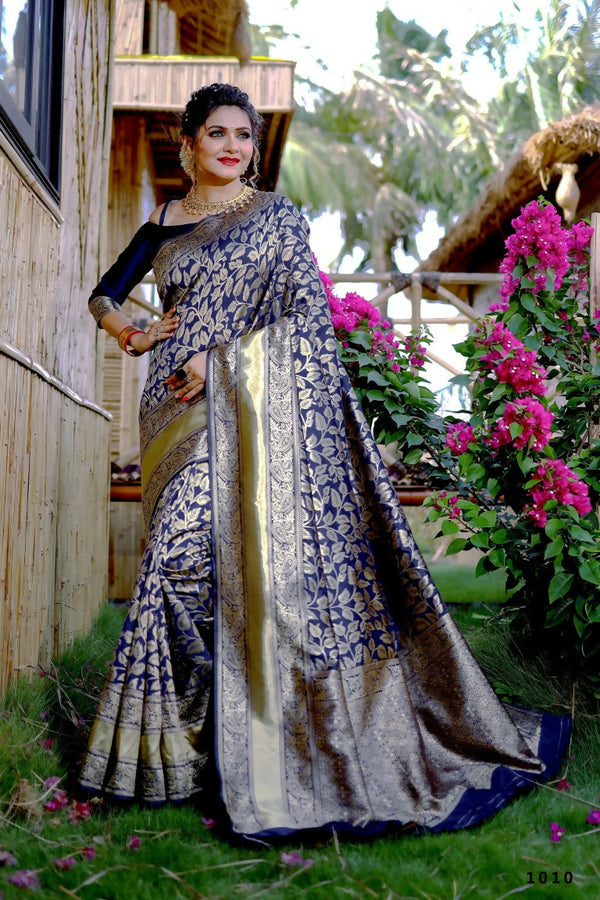 Partywear Designer Blue Banarasi Silk Fancy Saree - Starwalk - Distacart