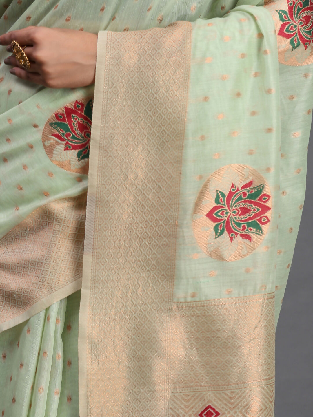 Shree Shyam Fashion Linen Cotton Light Green Saree - Distacart