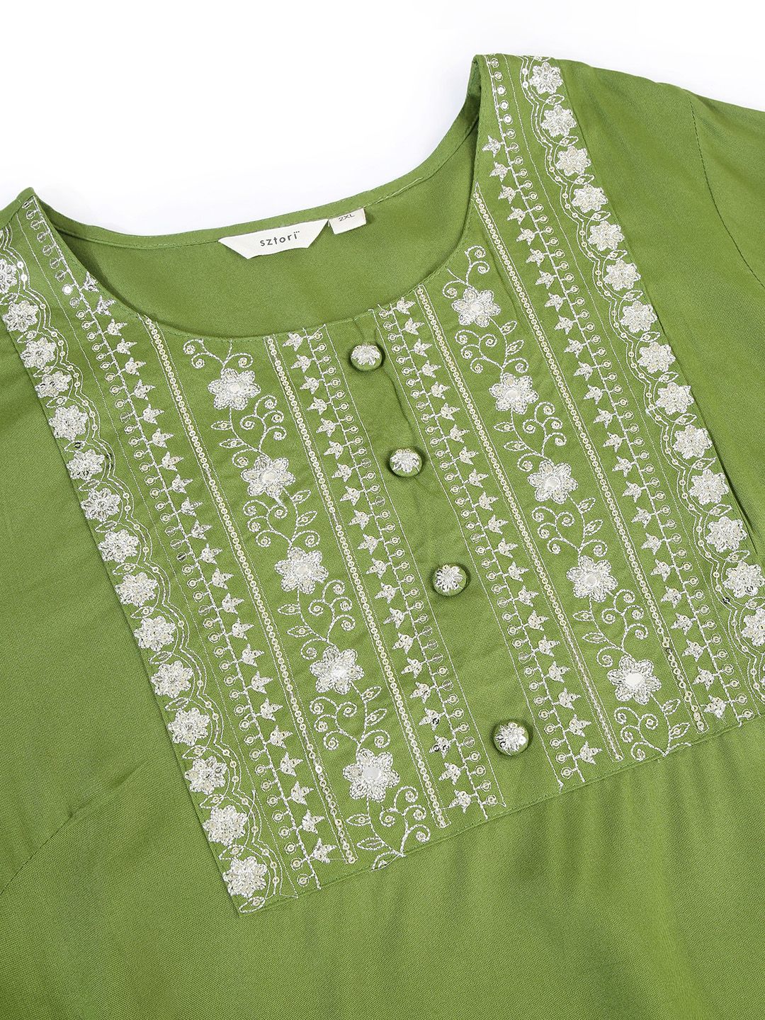 Sztori Plus Size Floral Yoke Design Mirror Work Straight Kurta - Distacart