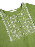 Thumbnail for Sztori Plus Size Floral Yoke Design Mirror Work Straight Kurta - Distacart