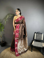 Thumbnail for Joban Fashion Brown Small Butti Soft Silk Banarasi Saree - Distacart