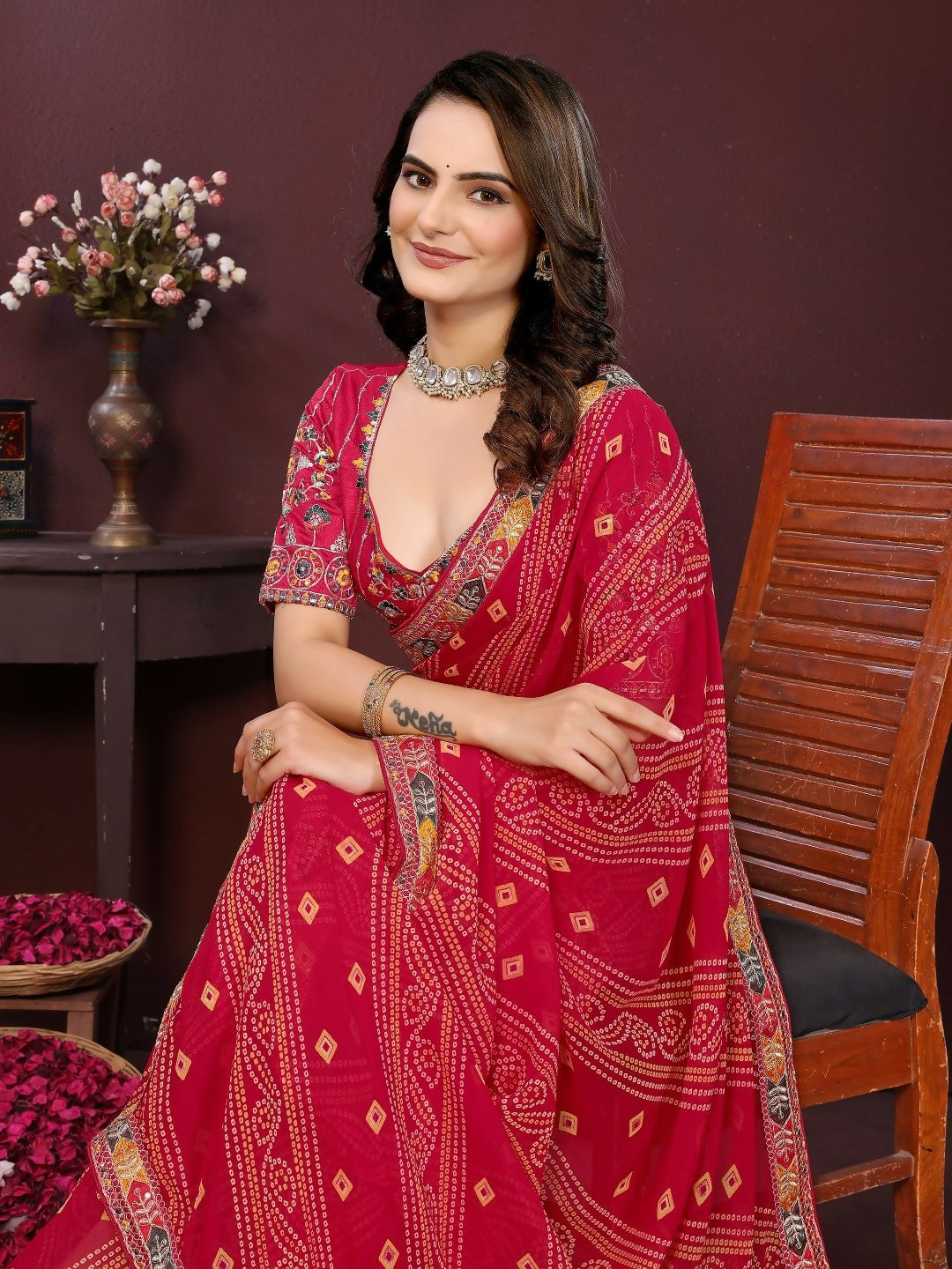 Ai Fashion Magenta Georgette Digital Print Party Wear Saree