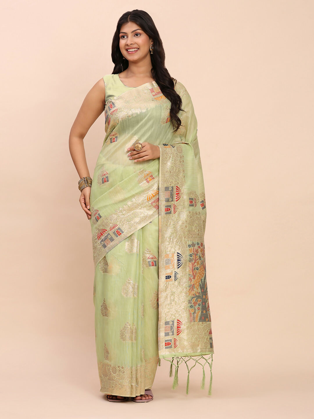 Astita Linen Cotton Light Green Saree