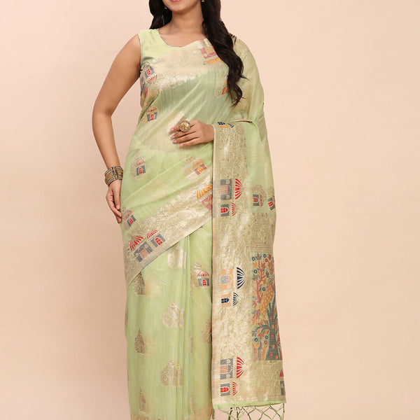 Astita Linen Cotton Light Green Saree