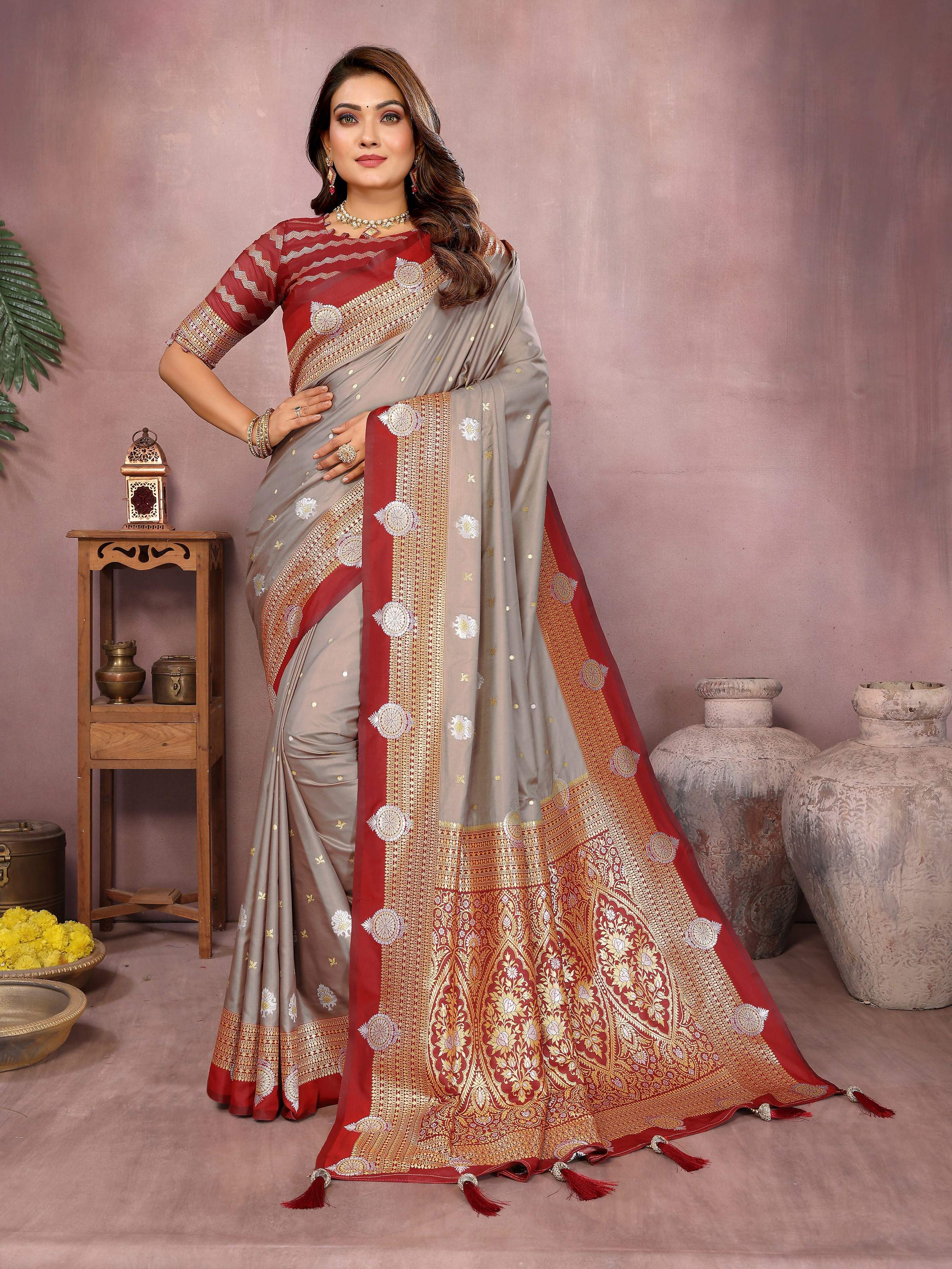 Aastha Fashion Grey Silk Sarees Weaving Saree - Distacart