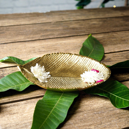 leaf metal tray golden