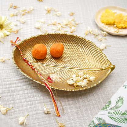 leaf metal tray golden