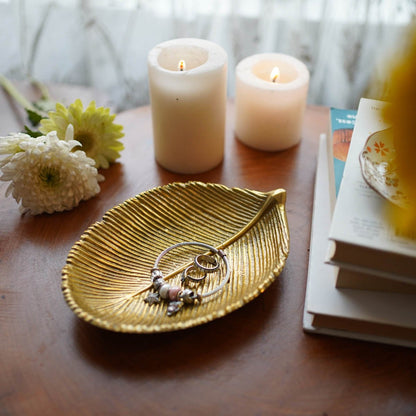 leaf metal tray golden