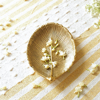 leaf metal tray golden