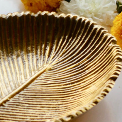 leaf metal tray golden