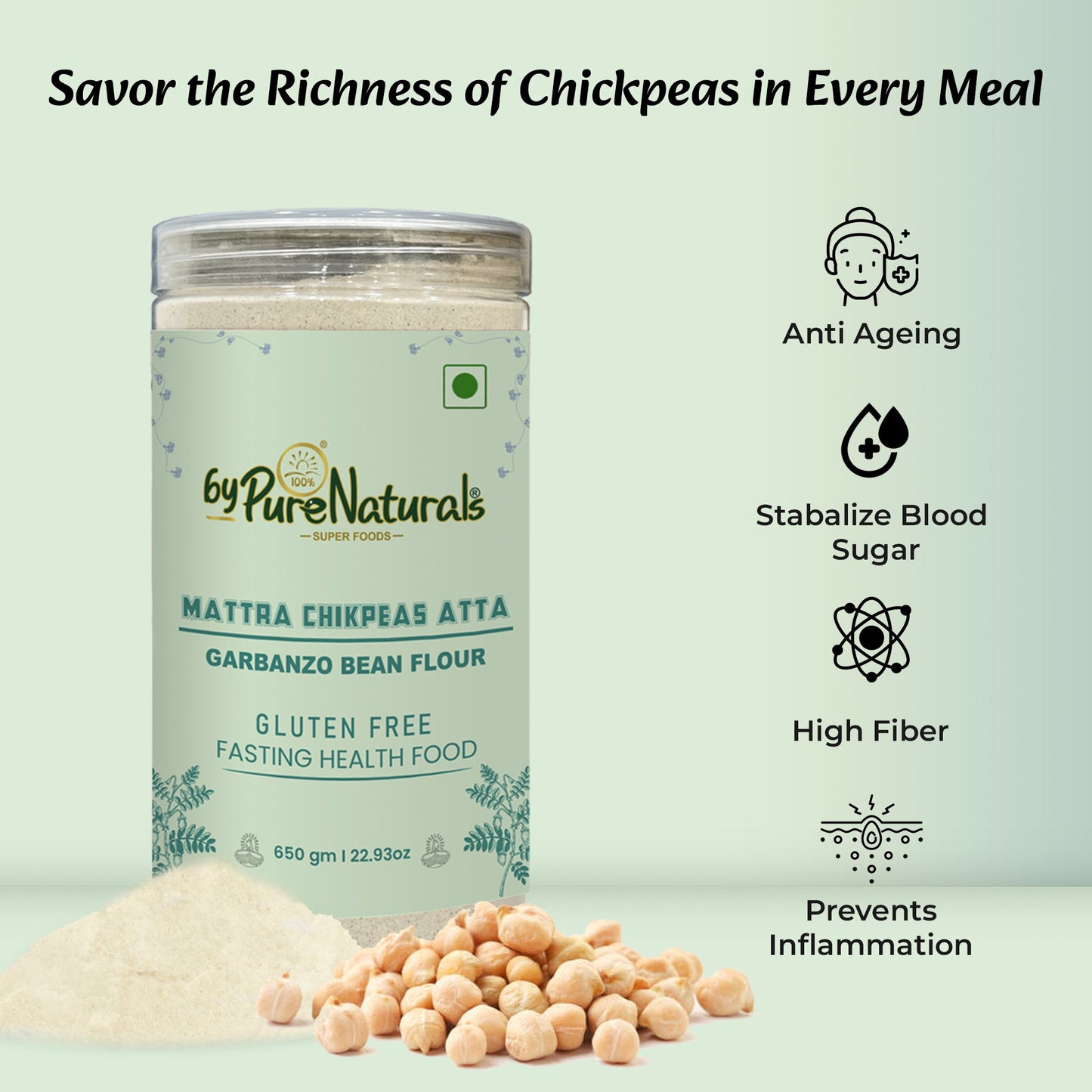 byPureNaturals Mattra Chikpeas Atta (Garbanzo Bean Flour) - Dista