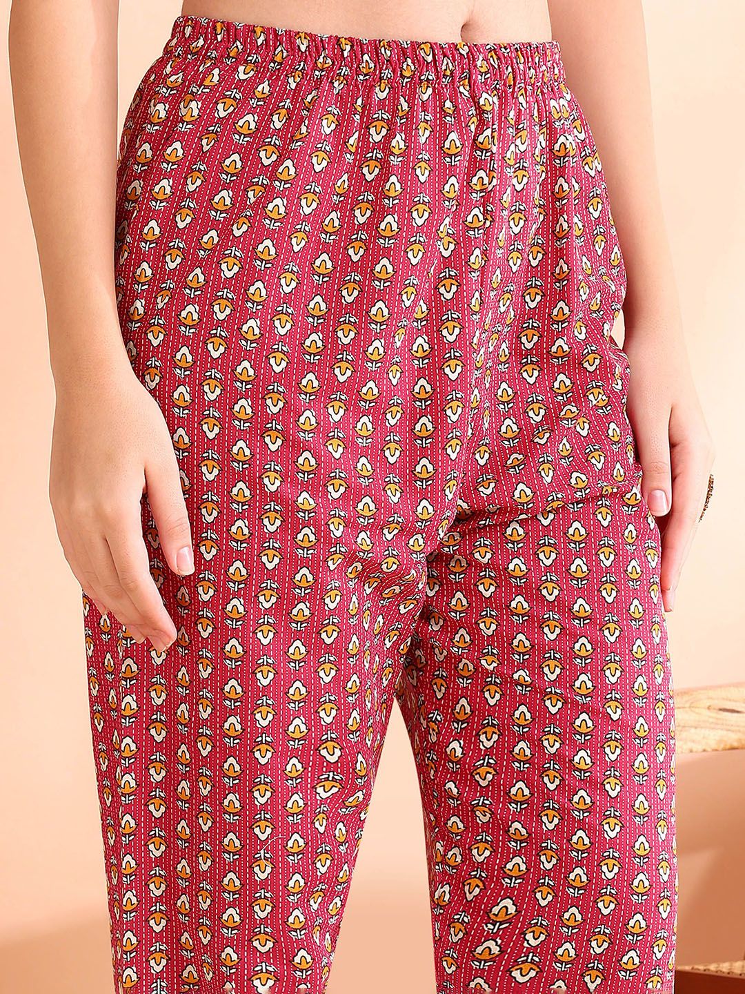 Ode by House of Pataudi Printed Mirror Work Pure Cotton Kurta With Trousers & Dupatta - Distacart