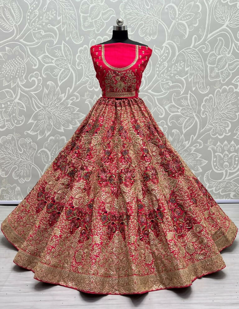 Jyoti Fashion Women's Rani Pink Silk Fancy Dori & Sequins Multi Thread Embroidered with Diamond Work Wedding Lehenga Choli - Distacart