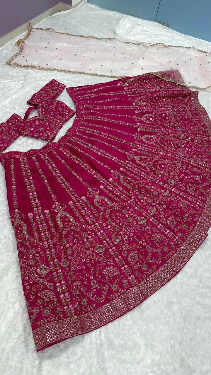 Aastha Fashion Magenta Heavy Slub Silk Designer Wedding Wear Lehenga Choli