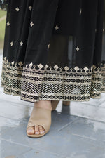 Thumbnail for Aayaa Designer Embroidery Zari Sequins-Work Faux Blooming Georgette Suit - Black - Distacart