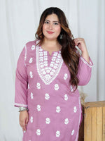 Thumbnail for Miravan Womens Plus Size Pink Embroidered Kurta With Palazzo - Distacart
