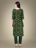 Thumbnail for Jyoti Fashion Women's Dark Green Cotton Magic Slub Embroidery & Sequence work Kurta with Trouser & Dupatta - Distacart