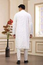 Thumbnail for Raivat Ethnic Art Silk Thread Work Kurta Pajama In Off White Colour