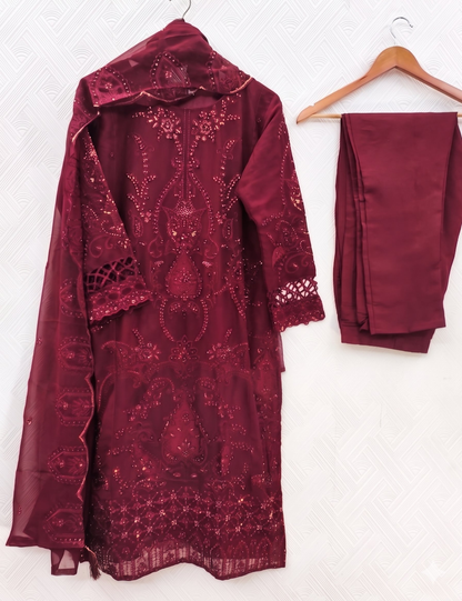Teeya Creation Womens New Georgette Silk With Heavy Embroiedery With Sequence Work Kurta Set - Dista