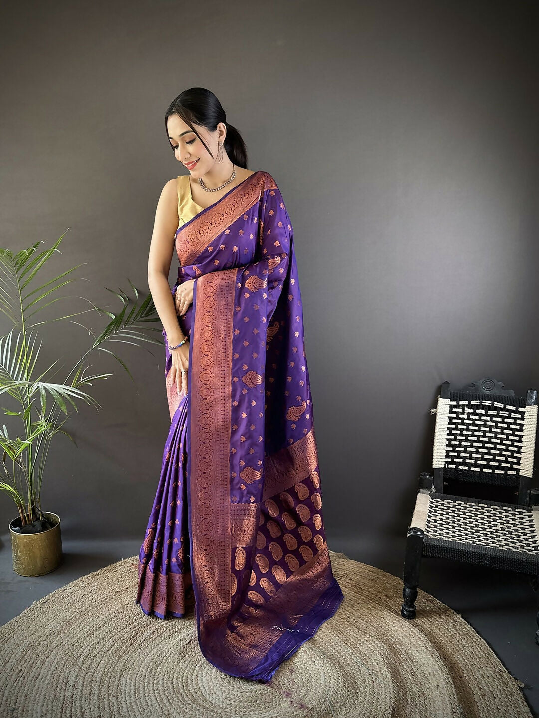 Joban Fashion Banarasi Purple Woven Soft Silk Saree