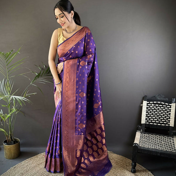 Joban Fashion Banarasi Purple Woven Soft Silk Saree - Distacart
