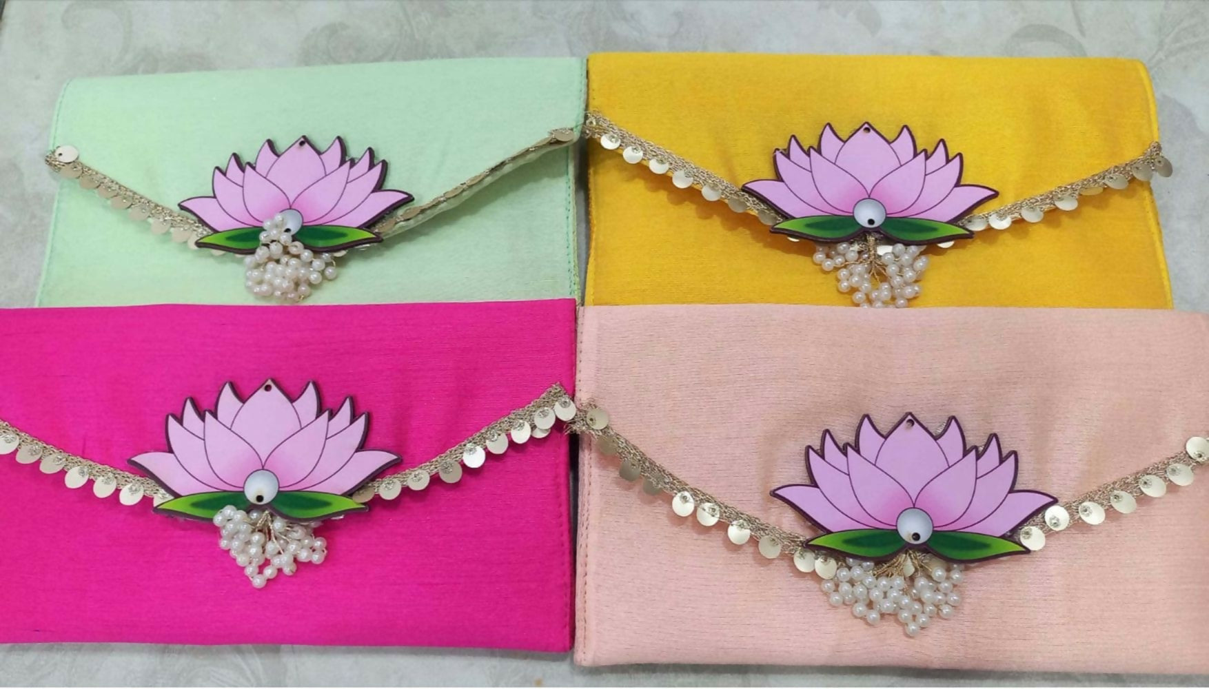 Joban Fashion Lotus Satin Clutches ( Pack Of 4 ) - Multicolor