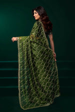 Thumbnail for Joban Fashion Green Net Party Wear Sarees - Distacart