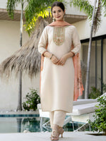 Thumbnail for The52 Women's Beautiful Rayon Fabric Embroidery Work Straight Kurta Pant and Dupatta Set - Distacart